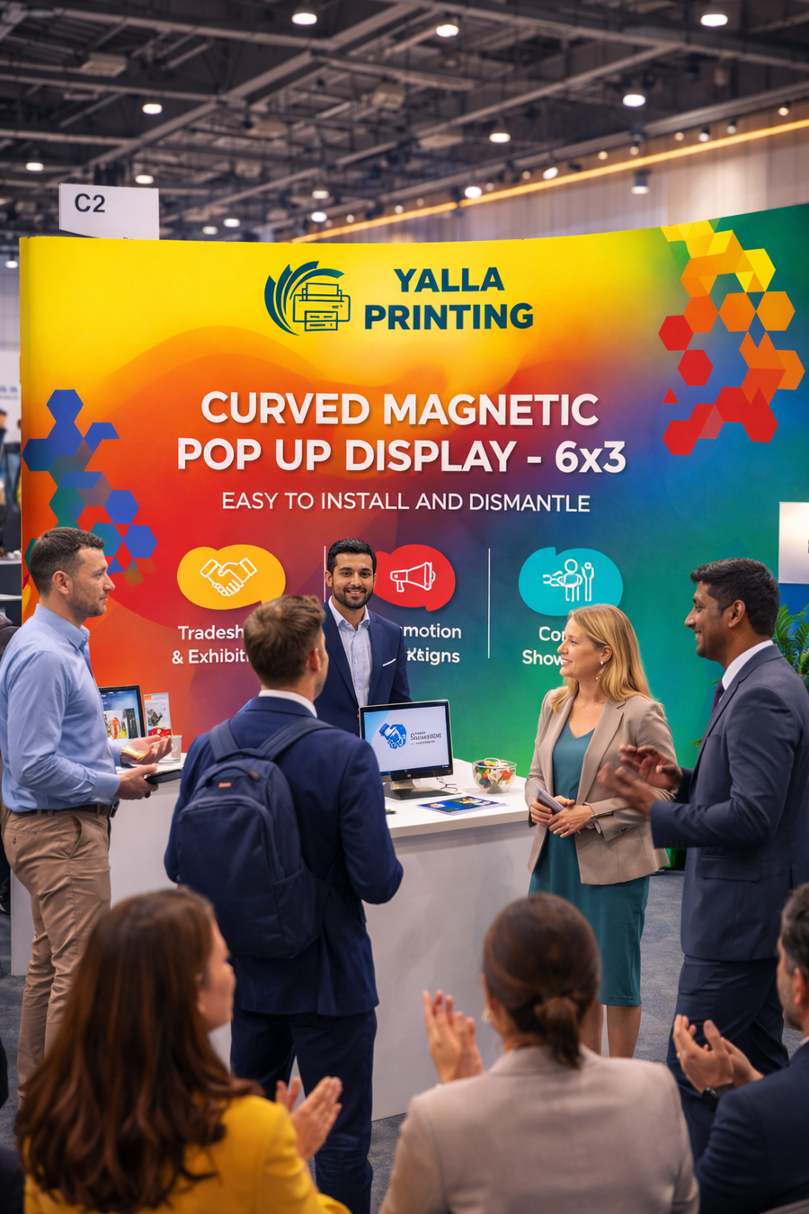 Custom Printed Magnetic Curved Pop Up Stand 6 x 3 with Foldable Structure & Hard Case – Premium Vinyl Printed Exhibition Backdrop Display | Magnet Panel System for Events, Trade Shows, Retail Promotions & Corporate Branding | Yalla Printing UAE