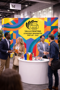 Custom Printed Magnetic Straight Pop Up Stand 3 x 3 with Foldable Structure & Carry Bag – Premium Vinyl Printed Exhibition Backdrop Display | Magnet Panel System for Events, Trade Shows, Retail Promotions & Corporate Branding | Yalla Printing UAE