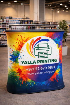 Custom Printed Hydraulic Tension Fabric Table 78 x 100 cm – Single Side Tension Fabric Print with Rectangle Table Top | Logo Branding Corporate Gift | UAE Delivery | Yalla Printing UAE