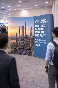 Custom Printed Magnetic Curved Pop Up Stand 4 x 3 with Foldable Structure & Carry Bag – Premium Vinyl Printed Exhibition Backdrop Display | Magnet Panel System for Events, Trade Shows, Retail Promotions & Corporate Branding | Yalla Printing UAE