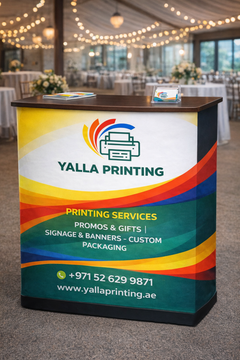 Custom Printed Fabric Velcro Table 100 x 100 cm – Satin Fabric Single Side Print with Velcro Installation and Rectangle Table Top | Professional Business Printing | Free Design Support | Yalla Printing UAE
