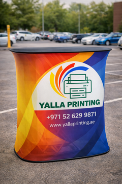 Custom Printed Hydraulic Tension Fabric Table 78 x 100 cm – Single Side Tension Fabric Print with Rectangle Table Top | Logo Branding Corporate Gift | UAE Delivery | Yalla Printing UAE