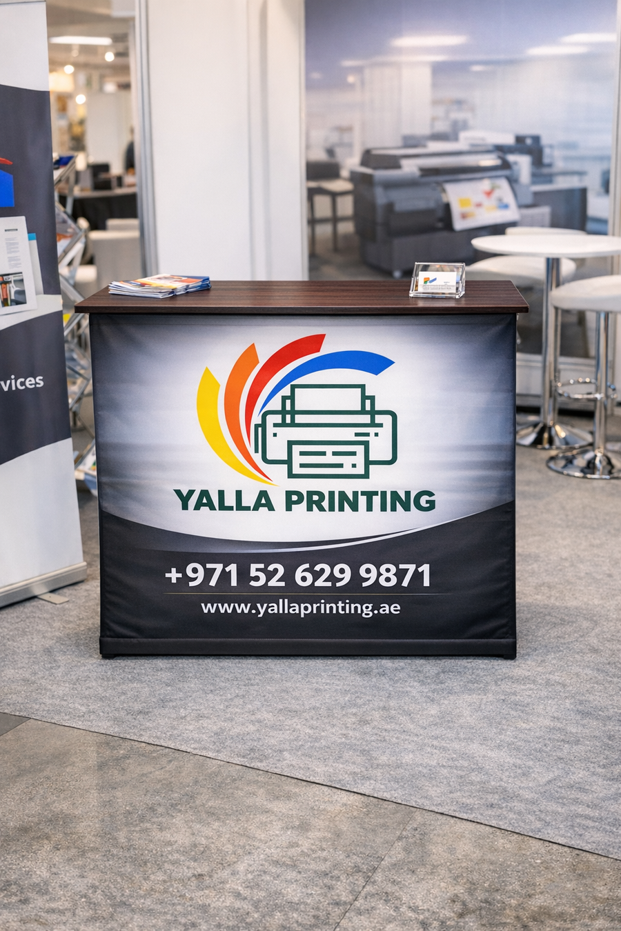Custom Printed Fabric Velcro Table 100 x 100 cm – Satin Fabric Single Side Print with Velcro Installation and Rectangle Table Top | Professional Business Printing | Free Design Support | Yalla Printing UAE