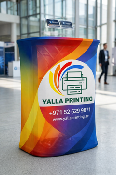 Custom Printed Hydraulic Tension Fabric Table 78 x 100 cm – Single Side Tension Fabric Print with Rectangle Table Top | Logo Branding Corporate Gift | UAE Delivery | Yalla Printing UAE