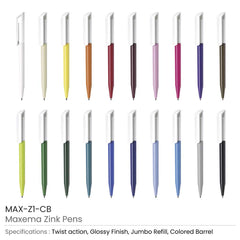 Custom Printed Maxema Zink Pens Colored Barrel | Logo Branding Corporate Gift | UAE Delivery | Yalla Printing UAE