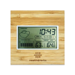 Custom Printed Multi-Function Bamboo Digital Clock with Weather Forecast, Calendar, Alarm, Temperature | Logo Branding Corporate Gift | UAE Delivery | Yalla Printing UAE