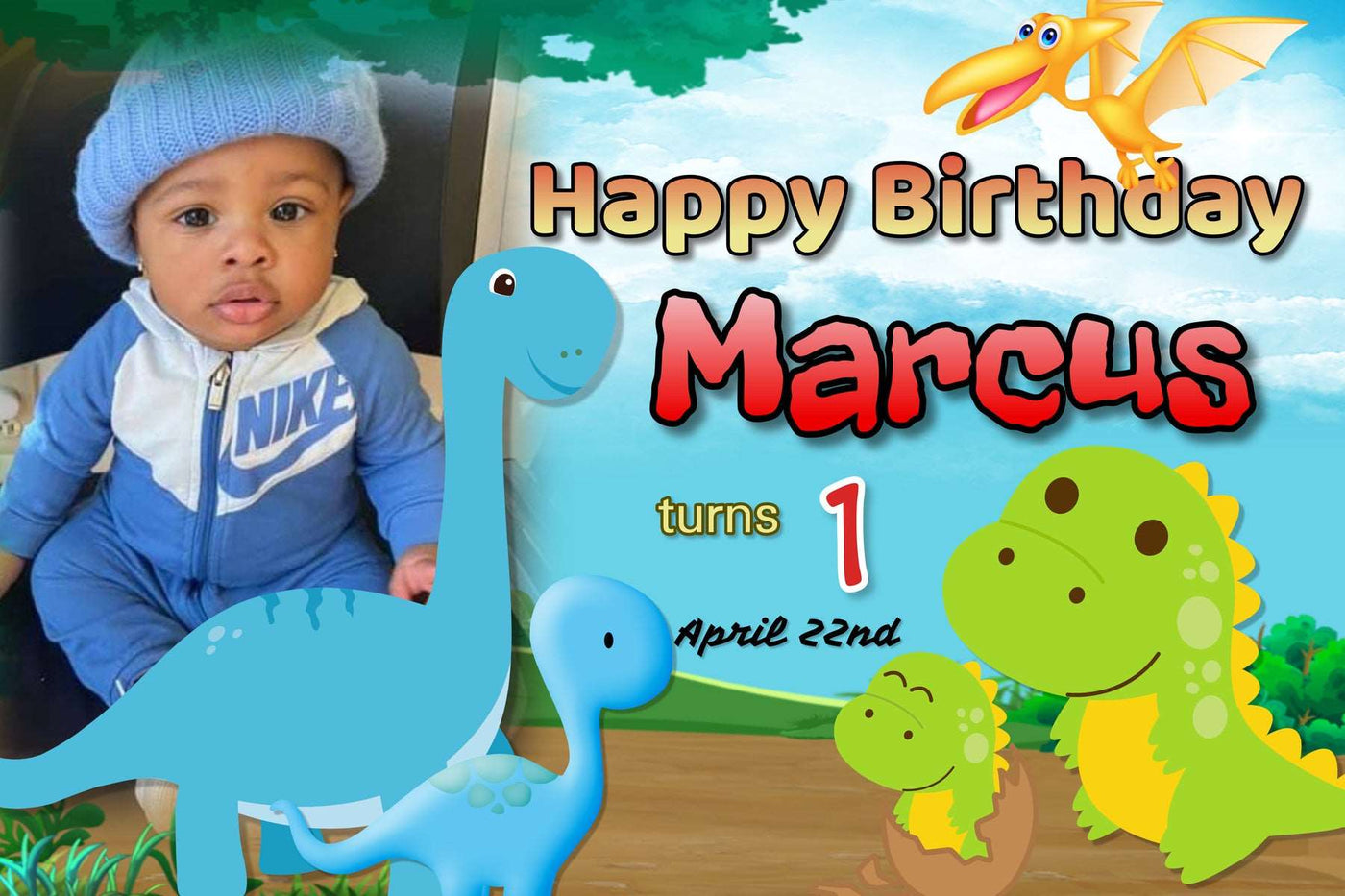 Roaring Dinosaur Birthday Banner" - Unleash Prehistoric Fun! - Yalla Printing