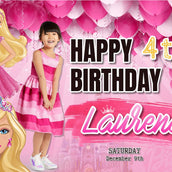 Glamorous Pink Barbie Princess Birthday Banner - Personalized with Name and Age - Yalla Printing