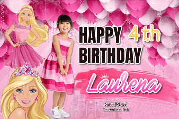 Glamorous Pink Barbie Princess Birthday Banner - Personalized with Name and Age
