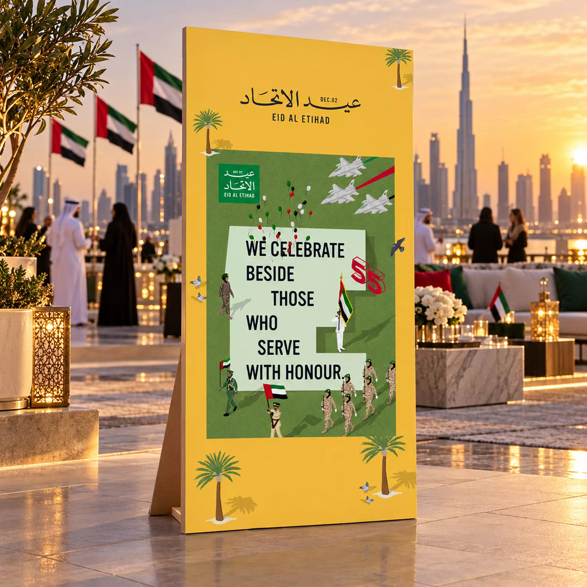 UAE National Day Serve with Honour Framed Stand Board – Yellow