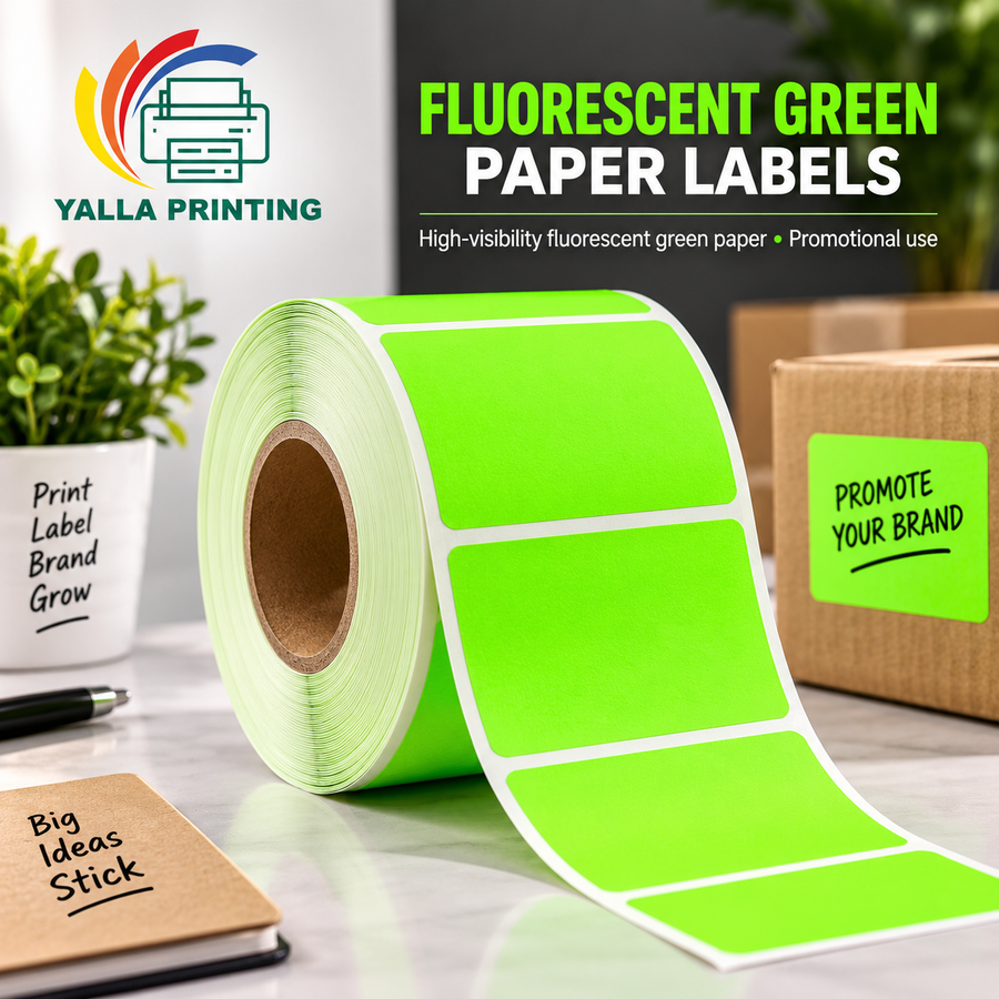 Fluorescent Green Paper Labels — Yalla Printing product image
