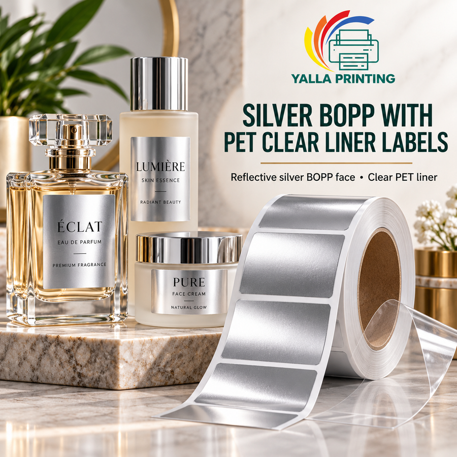Silver BOPP with PET Clear Liner Labels — Yalla Printing product image
