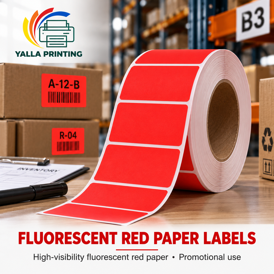 Fluorescent Red Paper Labels — Yalla Printing product image