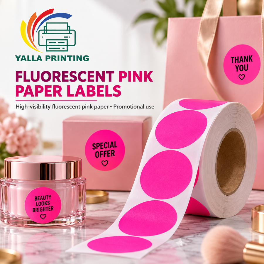 Fluorescent Pink Paper Labels — Yalla Printing product image