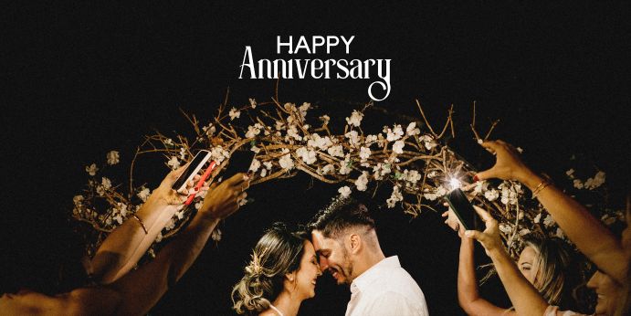 Personalized Happy Anniversary Banner with Couple Picture & Floral Design - Yalla Printing