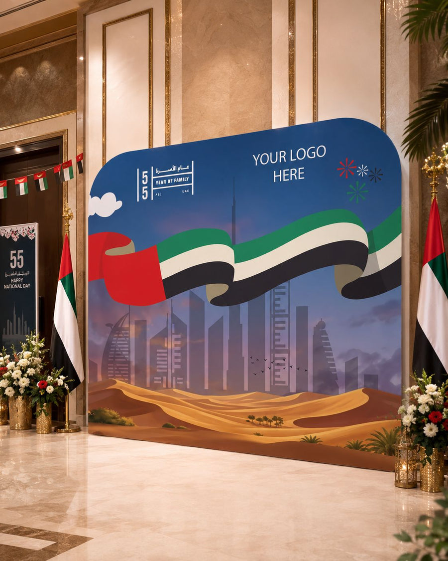 UAE National Day 2026 Backdrop – Future Skyline Flag Design – Yalla Printing UAE