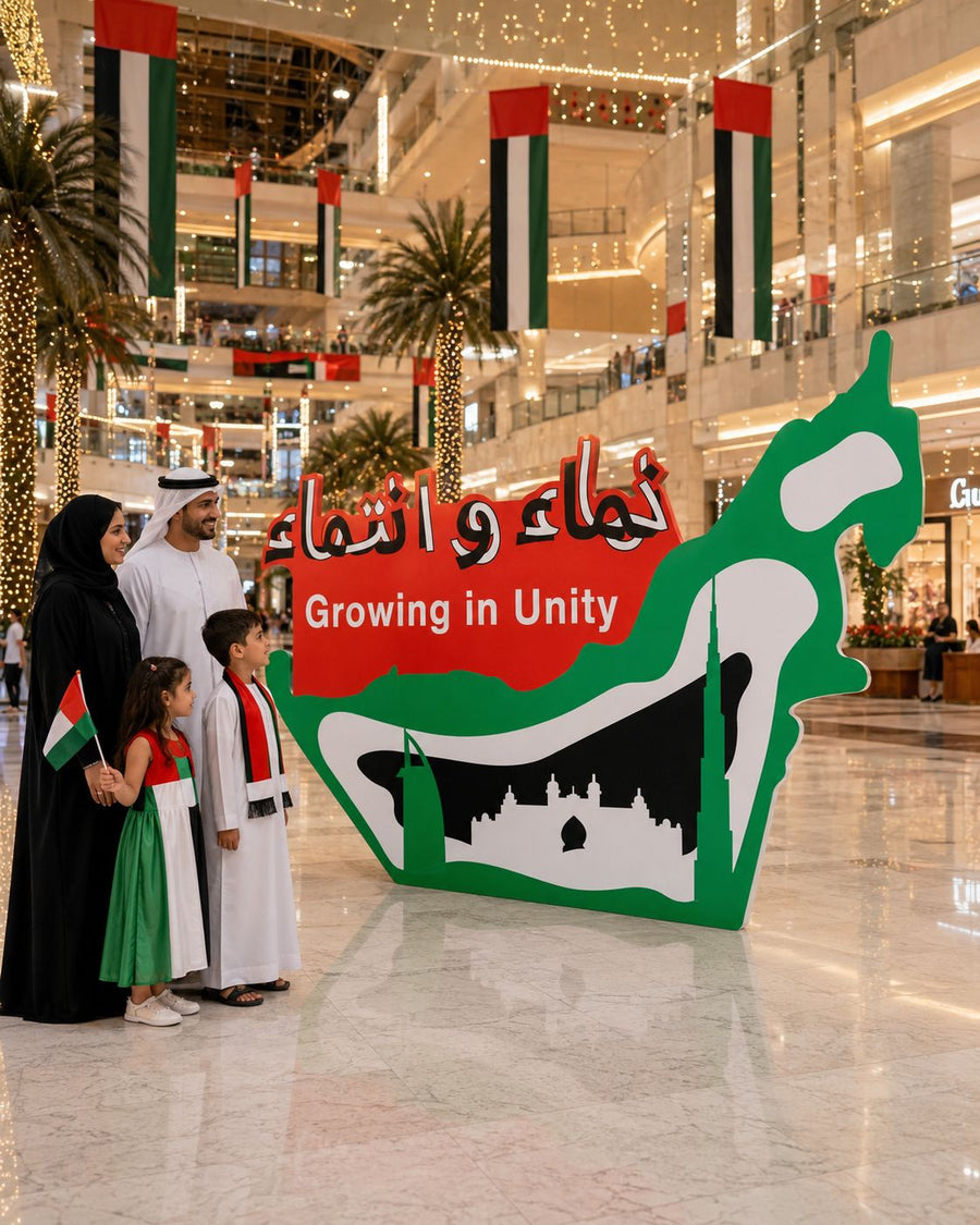 Growing in Unity UAE Map Backdrop 180x120cm | Customized Eid Al Etihad Event Standee – Yalla Printing UAE