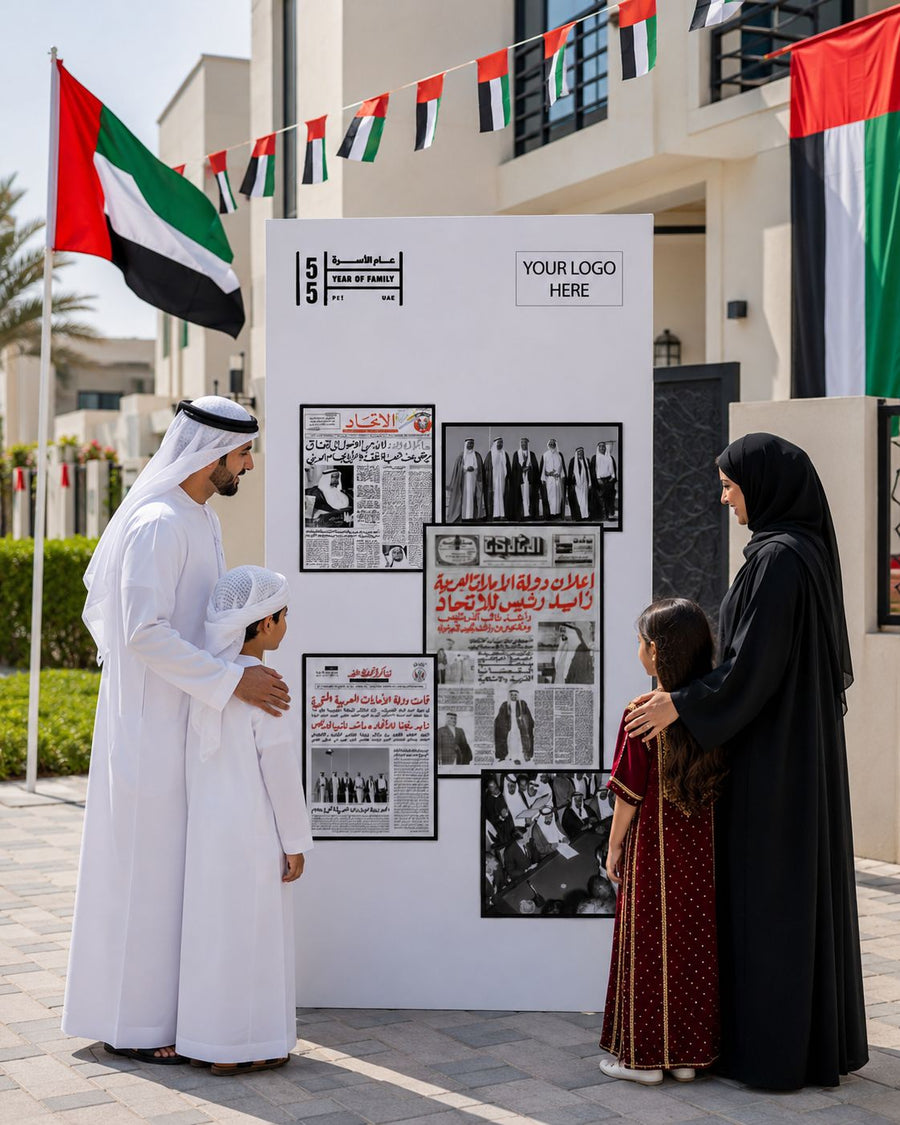 UAE Union Archive Self-Standing Backdrop 200x100cm | Customized Eid Al Etihad / UAE National Day Backdrop – Yalla Printing UAE
