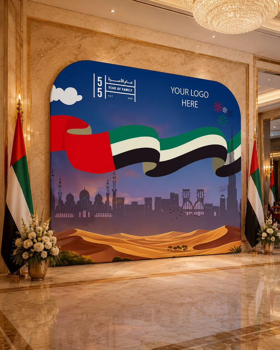 UAE National Day 2026 Backdrop – Desert Skyline Flag Design – Yalla Printing UAE