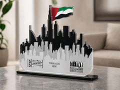 UAE Skyline Acrylic Table Top 35x25cm | Customized Eid Al Etihad Desk Display – Yalla Printing UAE