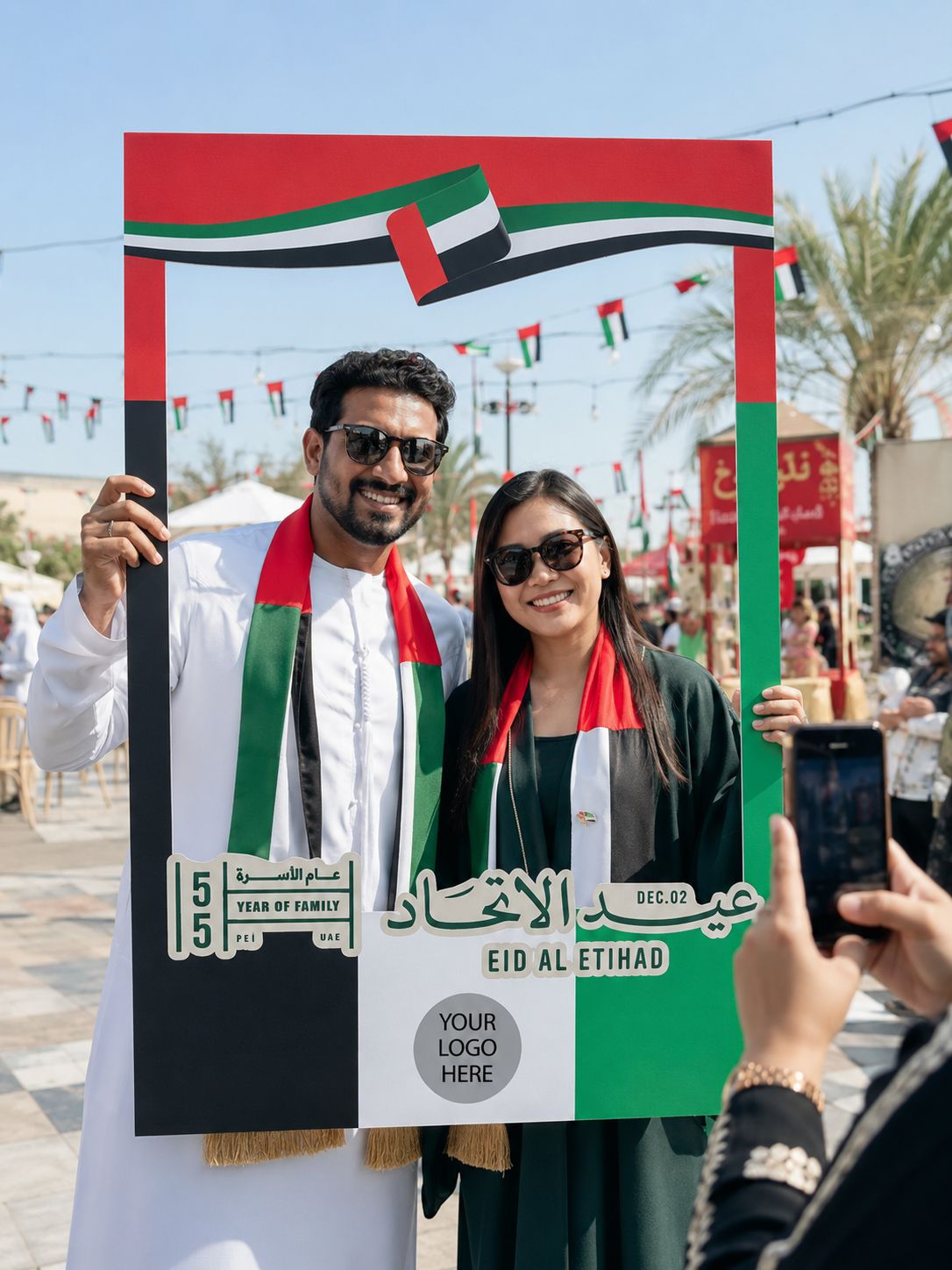 Eid Al Etihad Vertical Selfie Frame 80x120cm | Customized National Day Photo Booth Prop – Yalla Printing UAE