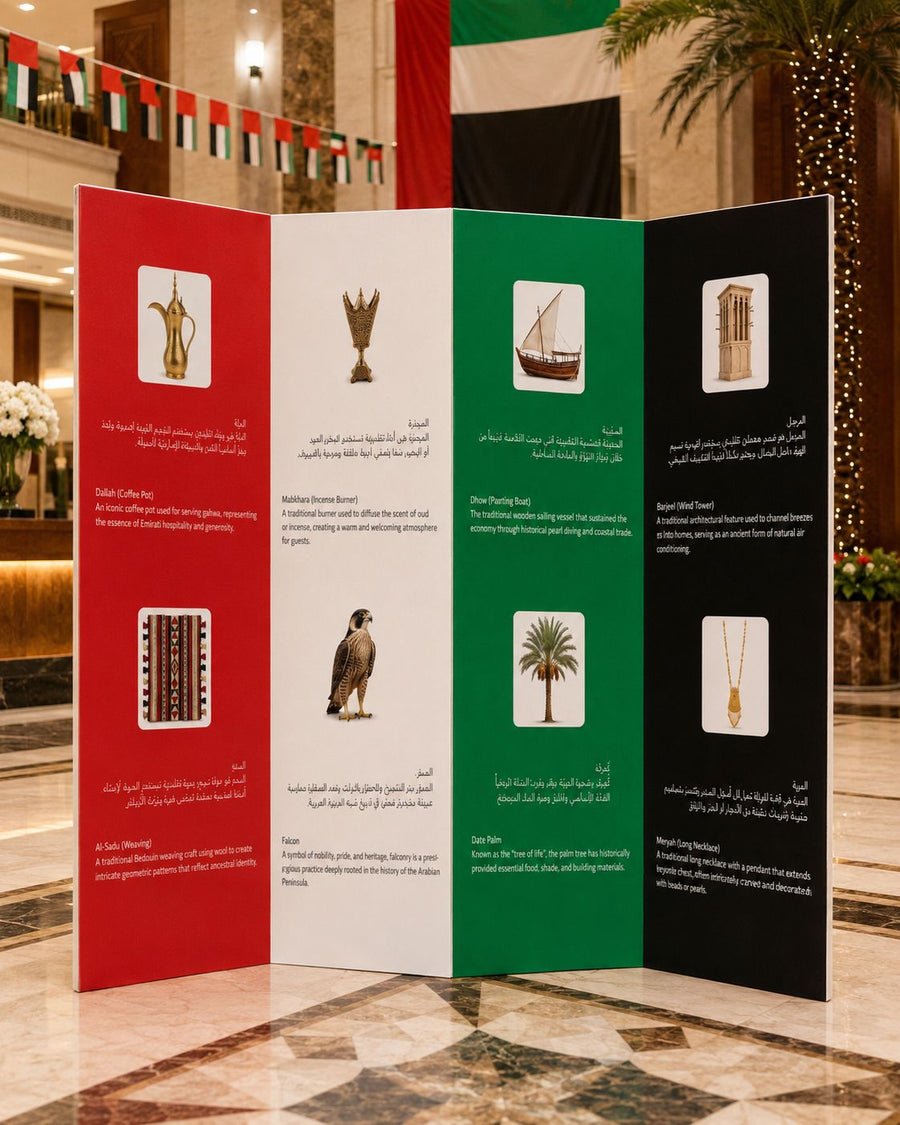 UAE National Day 2026 M-Shape Heritage Standing Display – Yalla Printing UAE