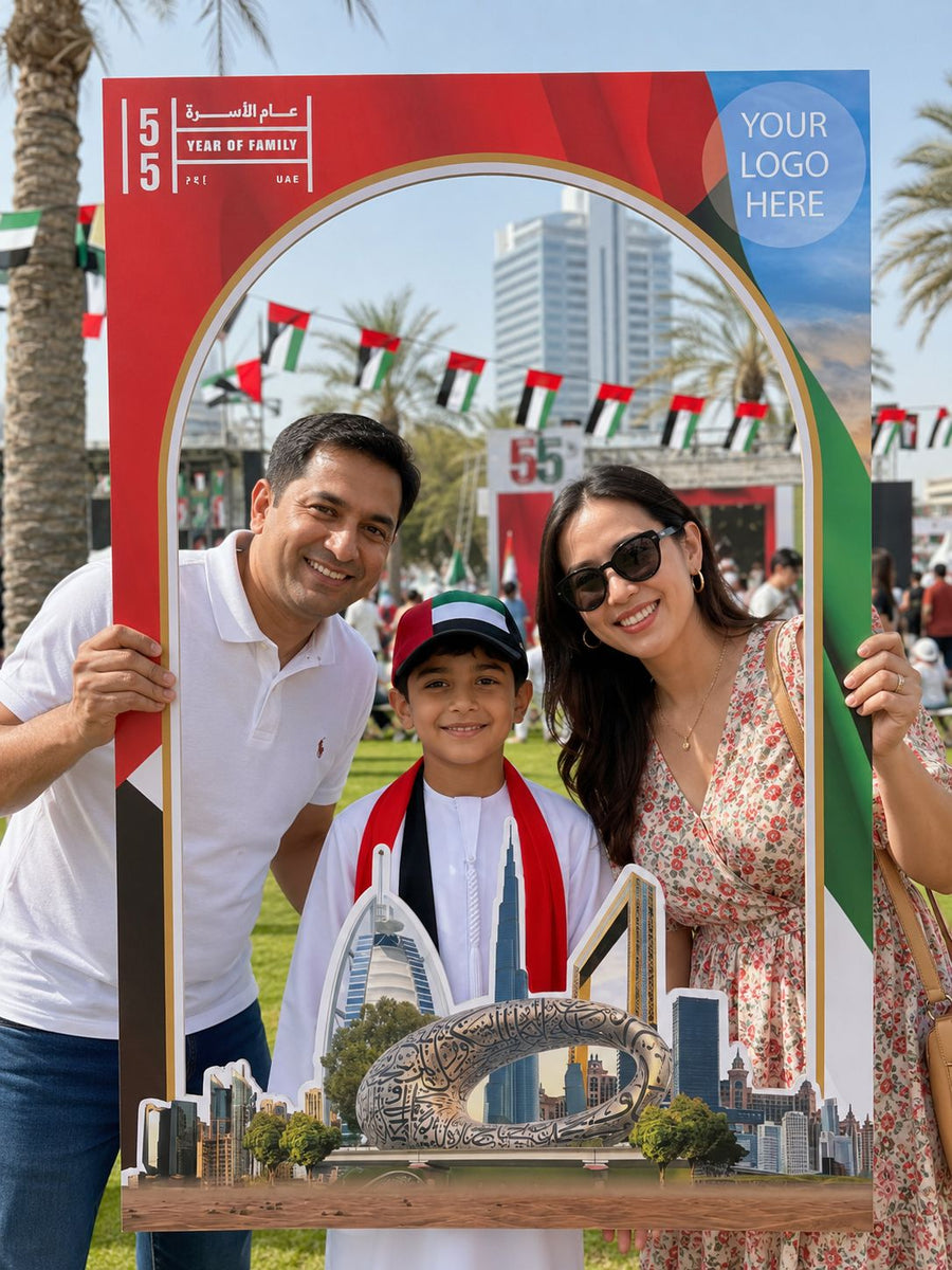 Dubai Landmarks Selfie Frame 80x120cm | Customized Eid Al Etihad Photo Booth Prop – Yalla Printing UAE