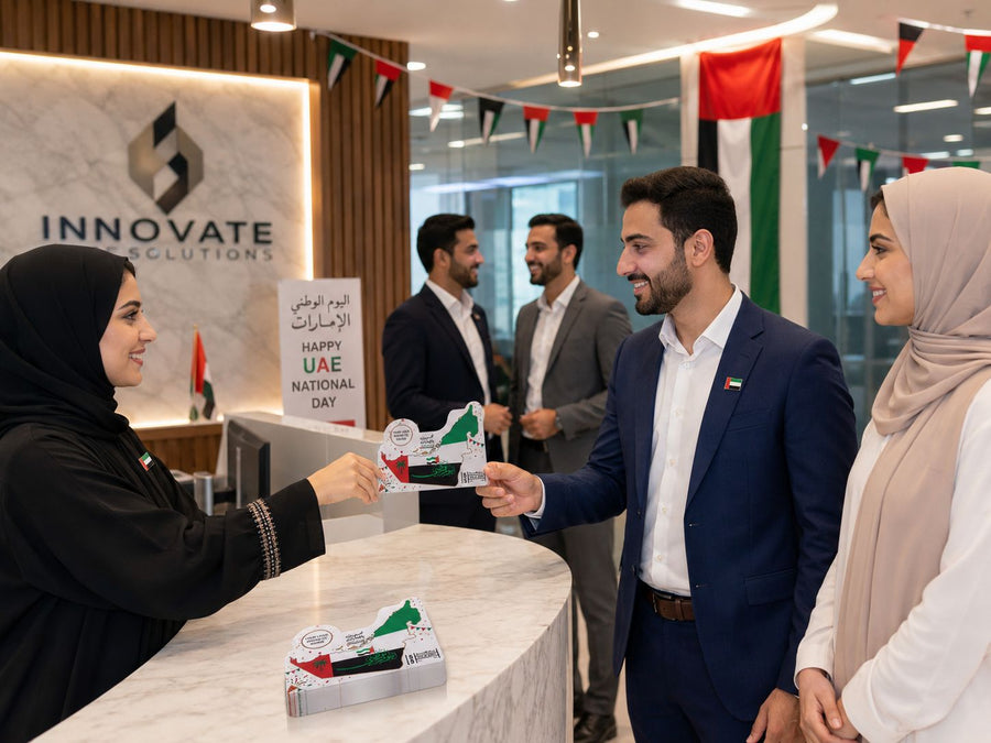 UAE National Day 2026 Die-Cut Card with Badge – Yalla Printing UAE