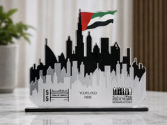 UAE Skyline Acrylic Table Top 35x25cm | Customized Eid Al Etihad Desk Display – Yalla Printing UAE
