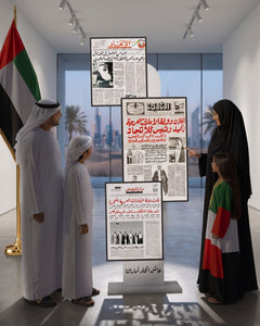 UAE Union Newspaper Archive Backdrop 180x120cm | Historic Headlines Photo Backdrop for Eid Al Etihad – Yalla Printing UAE