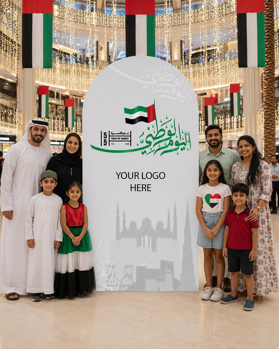Eid Al Etihad Corporate Arch Backdrop 180x120cm | Customized UAE National Day Standee – Yalla Printing UAE