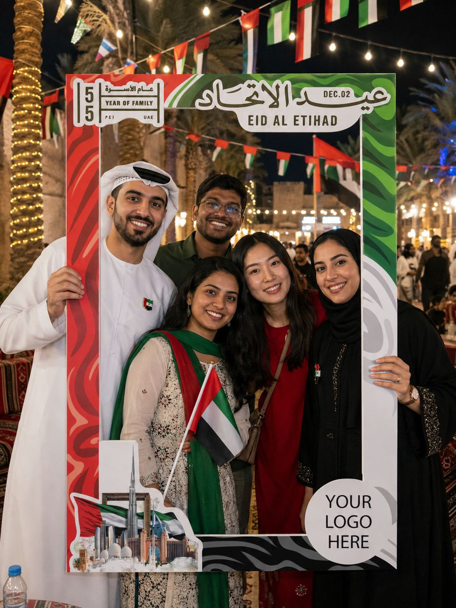 Eid Al Etihad Skyline Selfie Frame 80x120cm | Customized UAE National Day Photo Prop – Yalla Printing UAE
