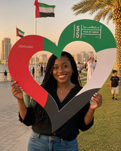 Heart Shape UAE Flag Selfie Frame 120x80cm | Customized Eid Al Etihad Photo Booth Prop – Yalla Printing UAE