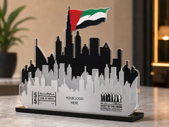 UAE Skyline Acrylic Table Top 35x25cm | Customized Eid Al Etihad Desk Display – Yalla Printing UAE