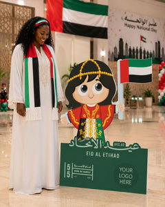 Emirati Girl Character Cutout 70x120cm | Customized Eid Al Etihad Event Standee – Yalla Printing UAE