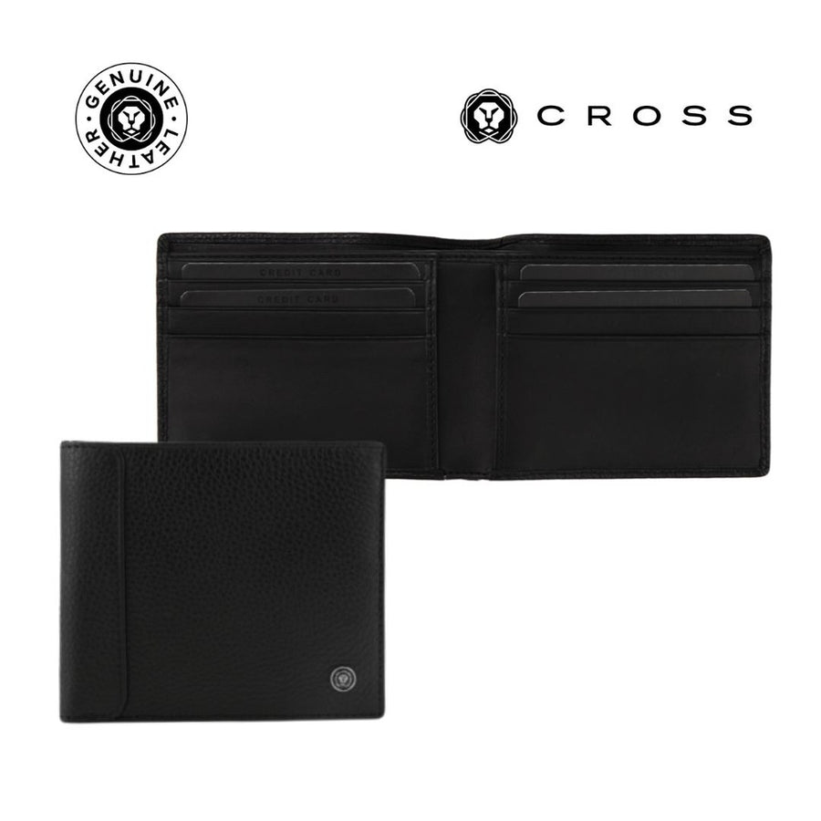 CROSS pebble leather 8CC classic fold wallet in black