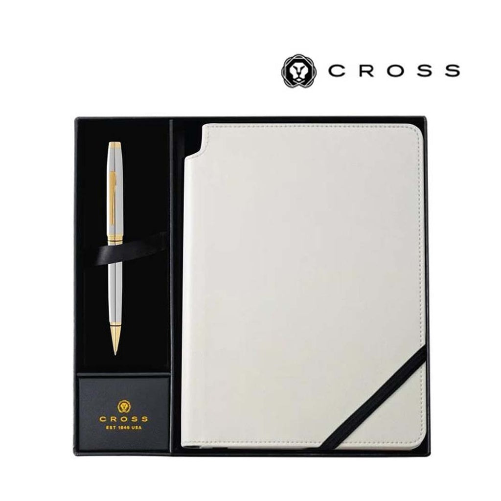 Custom Printed Cross Coventry Chrome/Gold Ballpoint Pen with Classic White Journal Gift Set | Exhibitions, Conferences, Corporate Events | Yalla Printing UAE
