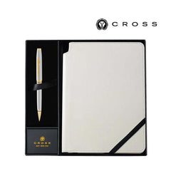Custom Printed Cross Coventry Chrome/Gold Ballpoint Pen with Classic White Journal Gift Set | Exhibitions, Conferences, Corporate Events | Yalla Printing UAE