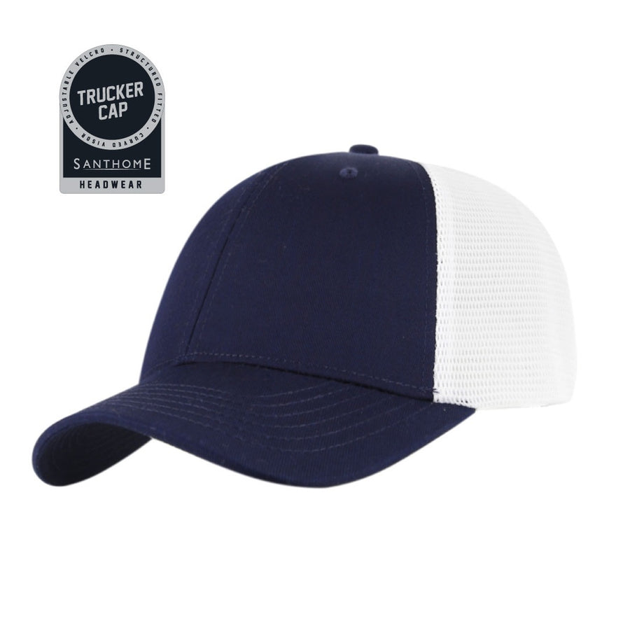 Custom Printed SWIFT Santhome 6-Panel Trucker Cap – Navy & White