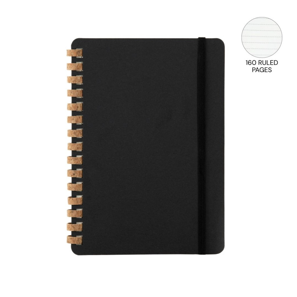 CORDOBA - eco-neutral Cork Spiral Notebook - Black