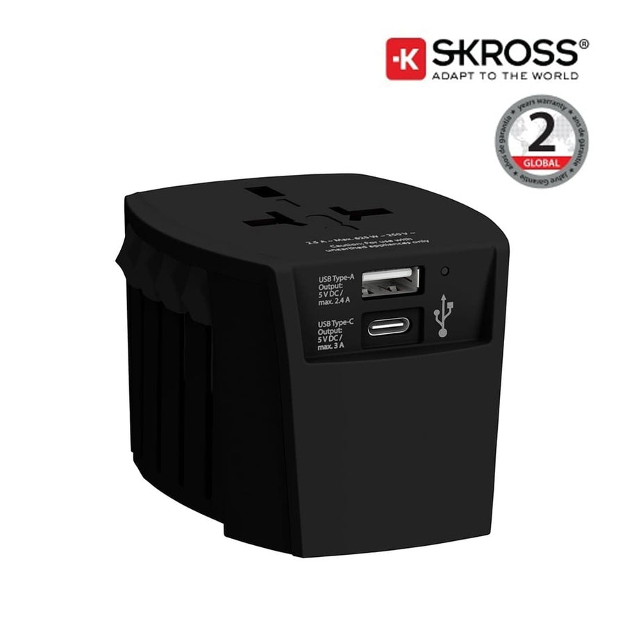 محول سفر عالمي مطبوع حسب الطلب MUV USB (AC) من SKROSS - منافذ USB وType C - أسود – محول سفر عالمي مخصص MUV USB (AC) من SKROSS - منافذ USB وType C - أسود