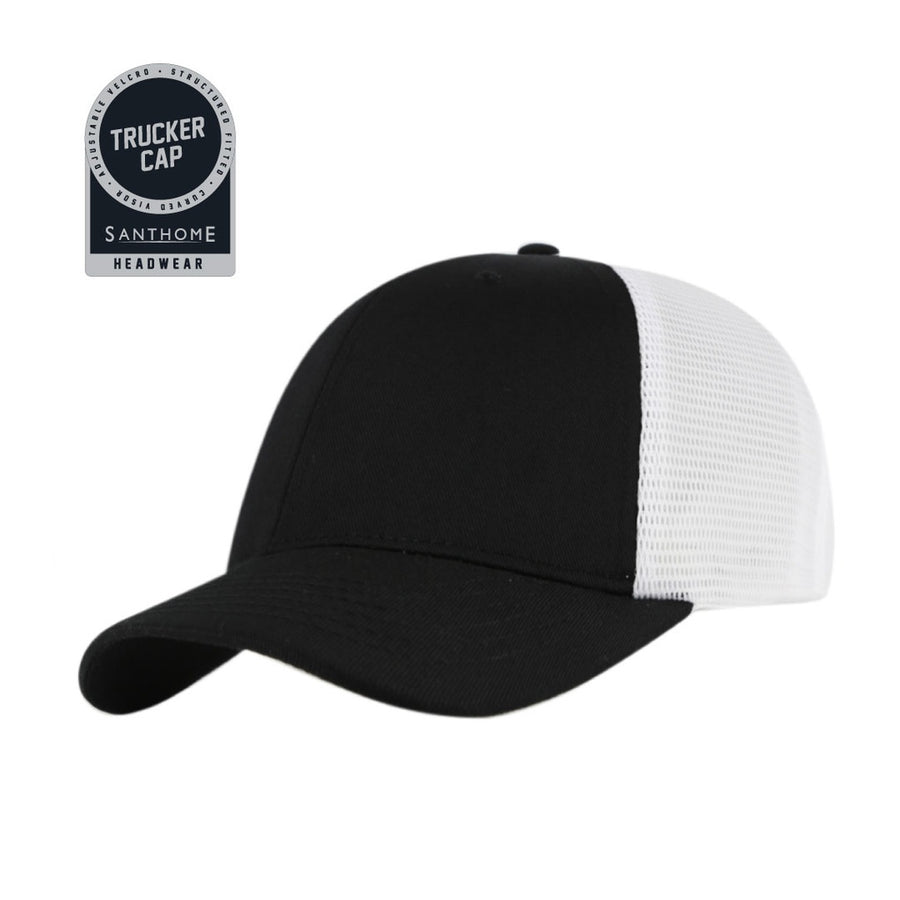 Custom Printed SWIFT Santhome 6-Panel Trucker Cap – Black & White