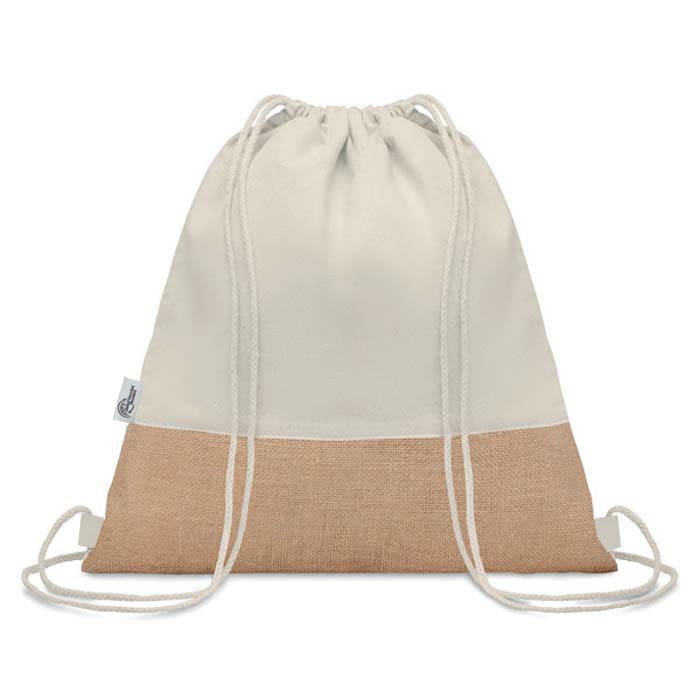 Trige - Grs-certified Recycled Cotton & Jute Drawstring Bag - Natural