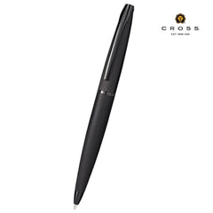 Custom Printed Cross ATX® Brushed Black with Machine-Turned Diamond Pattern Engraving with Polished Black PVD Appointments Ballpoint Pen (Blue Ink)