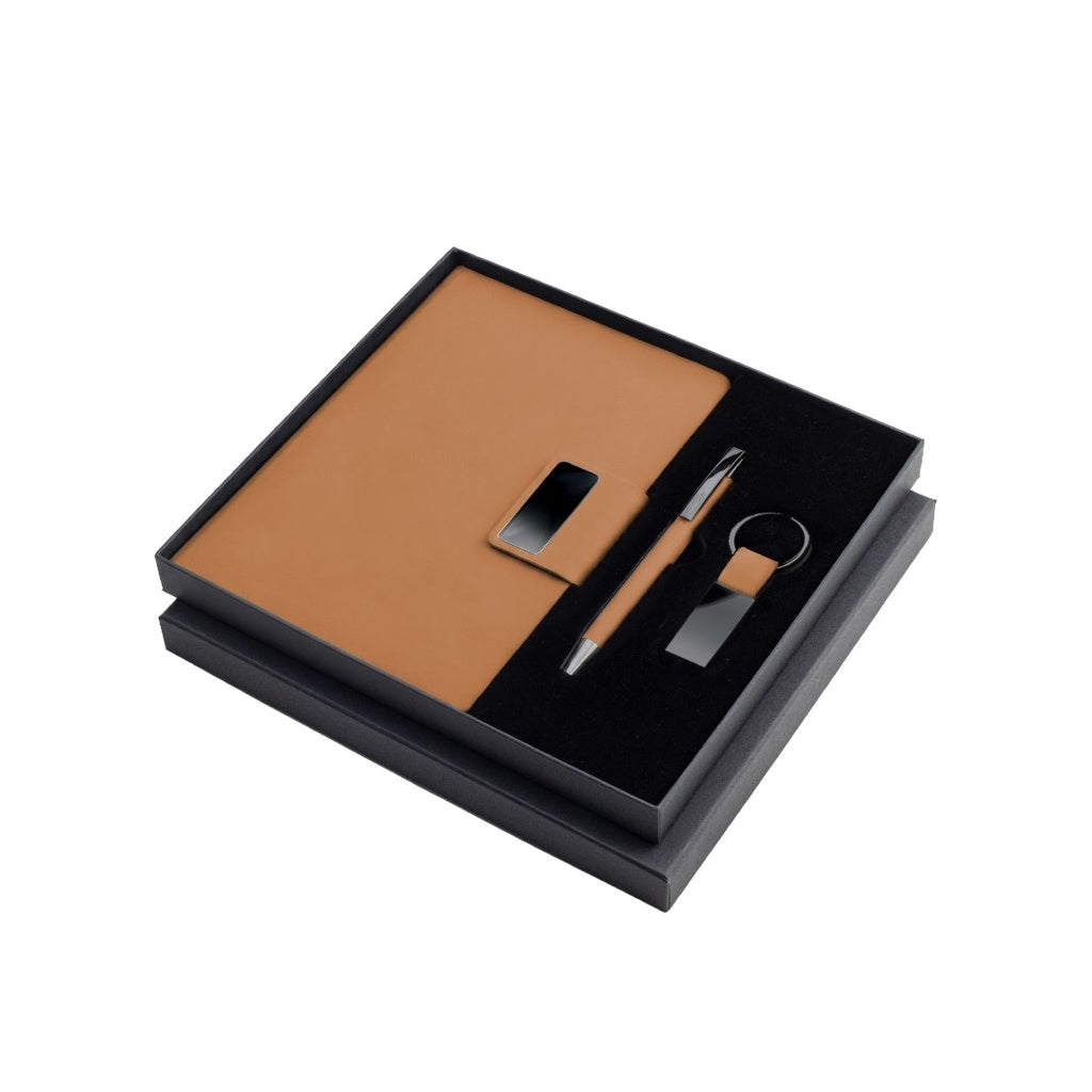 REGENT - Giftology Set of Notebook, Keychain and Pen - Tan
