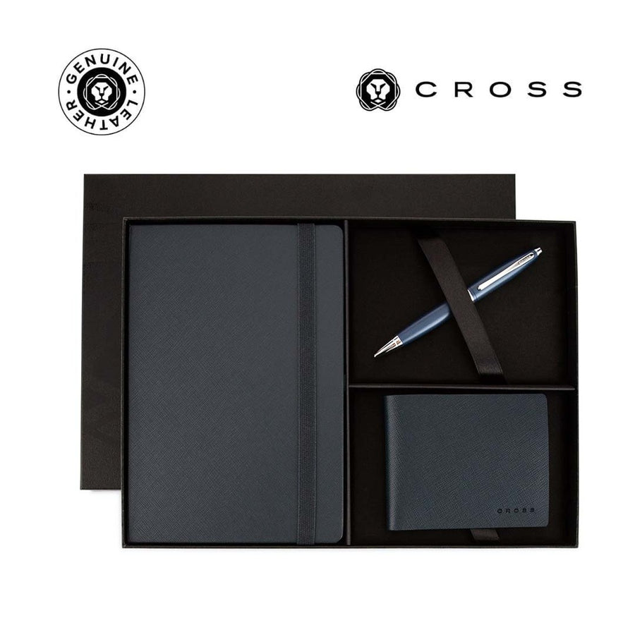 Custom Printed Cross Calais™ Ballpoint Pen with Notebook and Bifold Wallet Gift Set - Blue