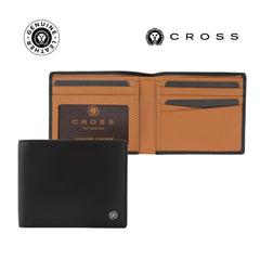 Custom Printed CROSS Soft Grain Leather Two-Tone 8CC Bifold Wallet - Black/Mocha