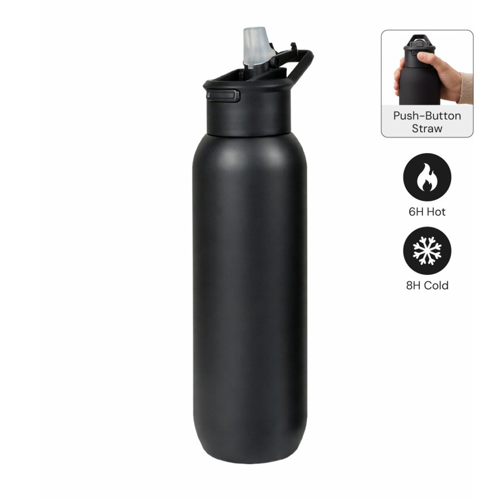 TOLEDO - Hans Larsen Double Wall Bottle with Straw  600 ml - Black