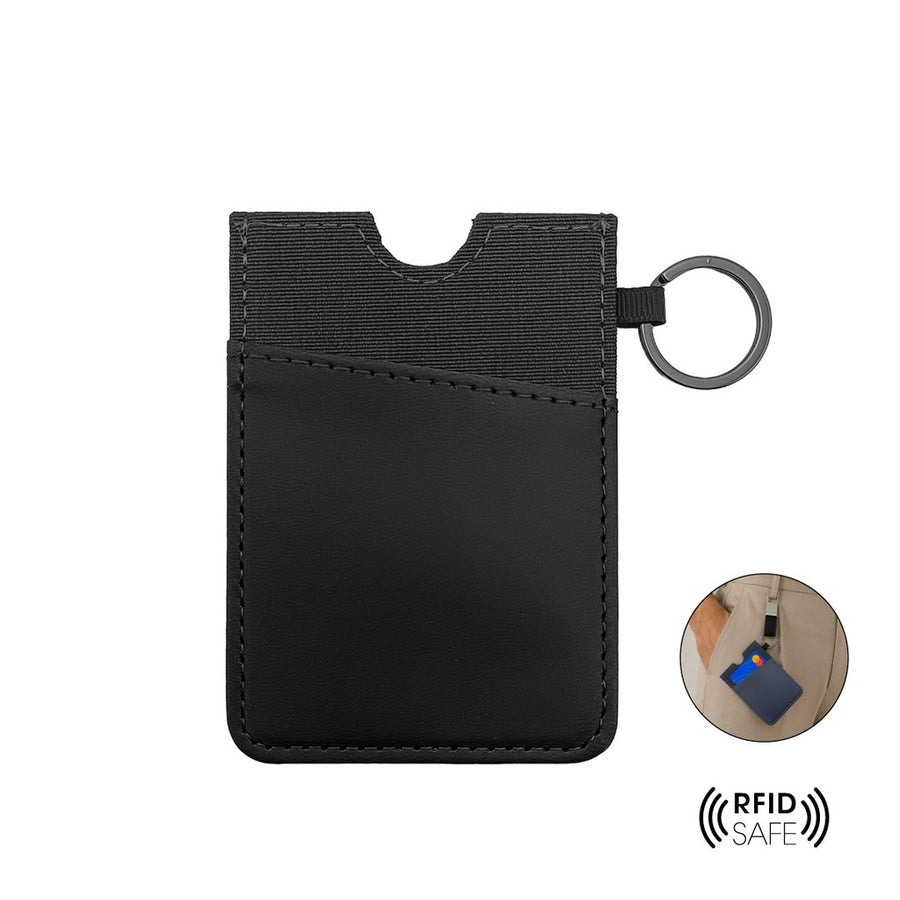 محفظة بطاقات عمودية LUGANO مزودة بتقنية حجب تحديد الهوية بموجات الراديو (RFID) وحلقة مفاتيح مع طباعة مخصصة