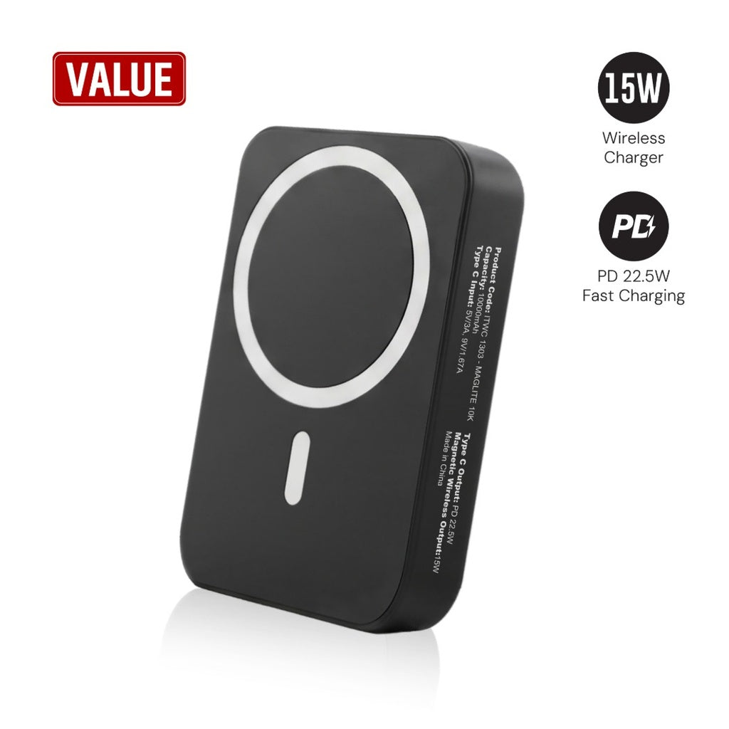 Maglite 10K - 10000 mAh Magnetic Wireless Power Bank - Black